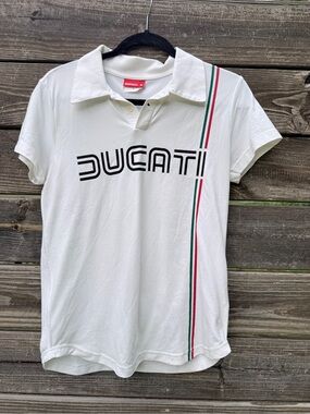 Authentic Ducati 80s Heritage Polo Shirt Giugiaro Block Logo Men's White Size S